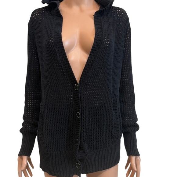 Alexander Wang medium crochet button front hooded sweater top SP 3016 - Picture 1 of 9
